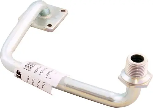 Metallics Rohrstück aus Aluminium mit einer rechteckigen Grundplatte und einem Gewindeanschluss. Produkt der Marke Wolf, zur Verwendung in Gaskombiventilen.